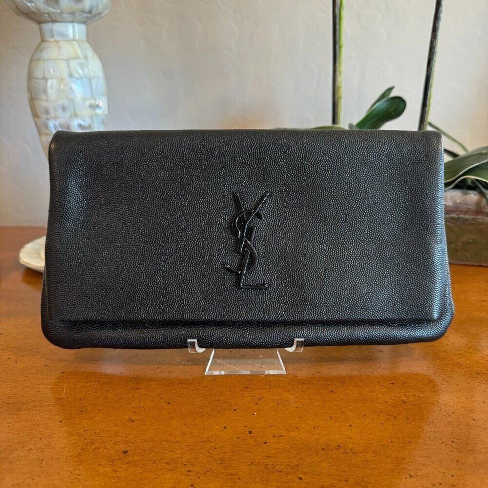 Saint Laurent YSL West Hollywood Black Leather Monogram Flap Clutch